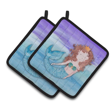 Carolines Treasures Brunette Mermaid Watercolor Pair of Pot Holders BB7422PTHD